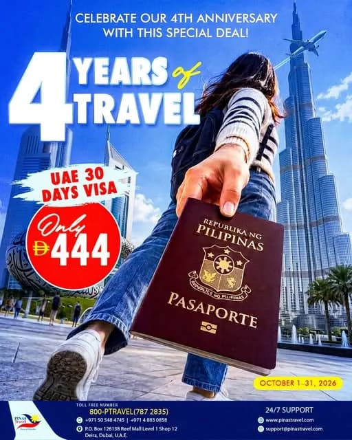 4th Anniversary: UAE 30-Day Visa for AED 444 poster